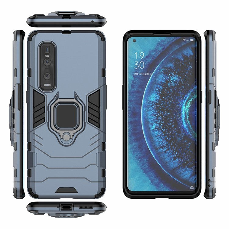 With Cool Guard Ring Holder Kickstand PC+TPU Cover for Oppo Find X2 Pro - Blue