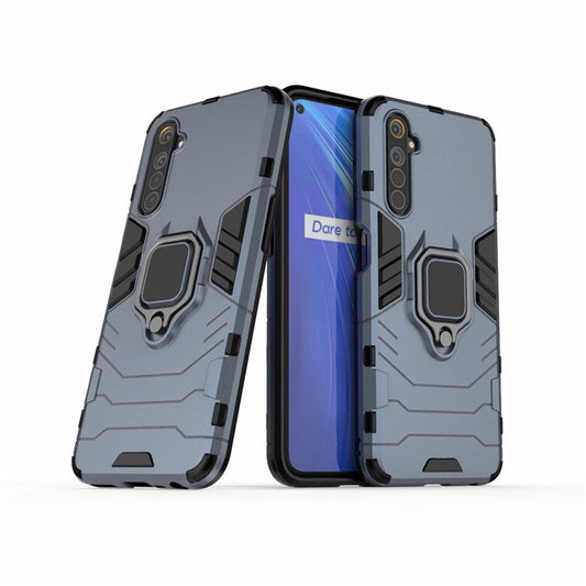Cool Guard Ring Holder Kickstand PC+TPU Cover for Realme 6 - Blue