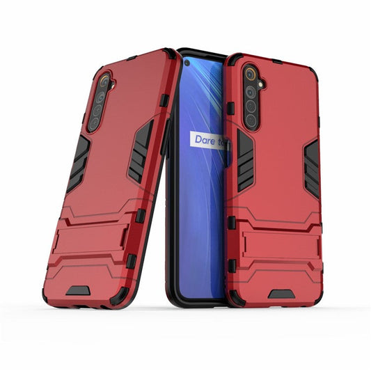 Plastic + TPU Phone Case with Kickstand for Realme 6 - Red