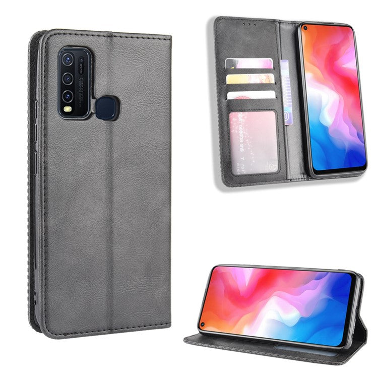 Vintage Style Wallet Leather Stand Case Protective Shell for vivo Y50/Y30 - Black