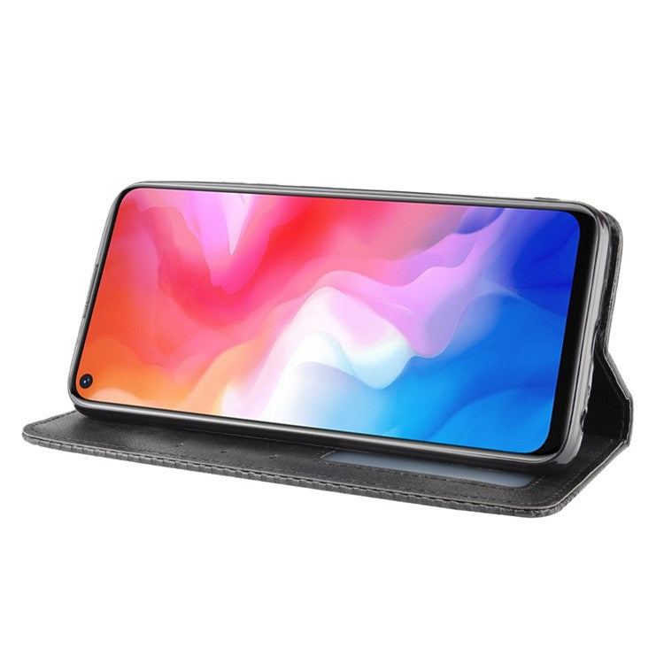 Vintage Style Wallet Leather Stand Case Protective Shell for vivo Y50/Y30 - Black