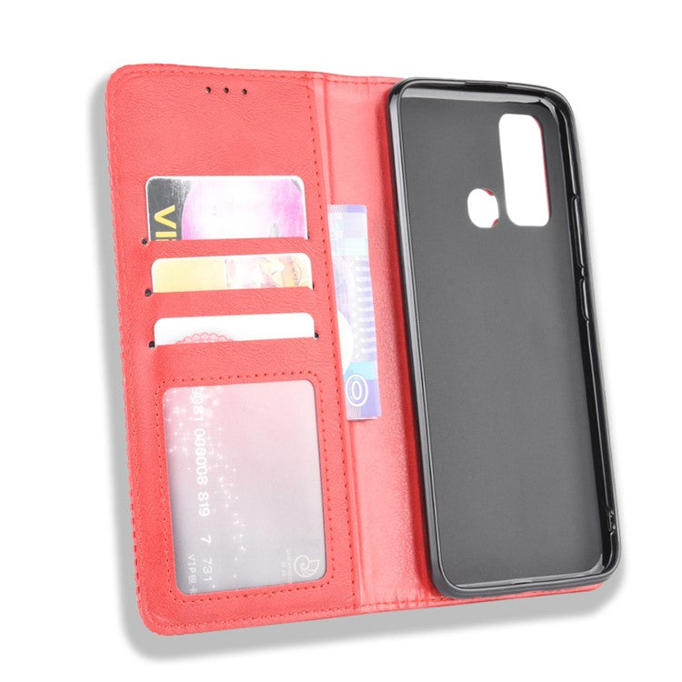 Vintage Style Wallet Leather Stand Case Protective Shell for vivo Y50/Y30 - Red