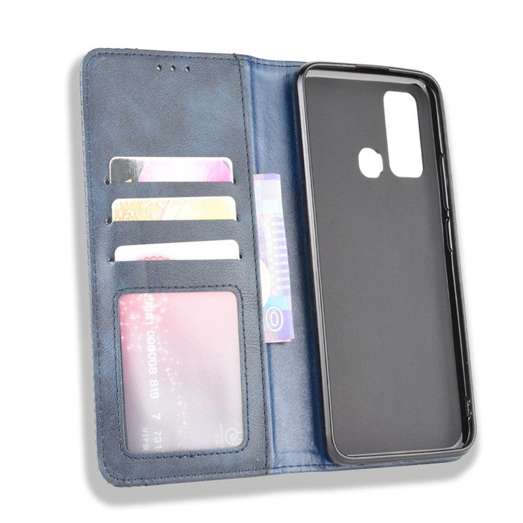 Vintage Style Wallet Leather Stand Case Protective Shell for vivo Y50/Y30 - Blue