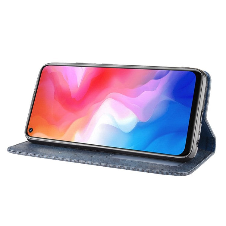 Vintage Style Wallet Leather Stand Case Protective Shell for vivo Y50/Y30 - Blue