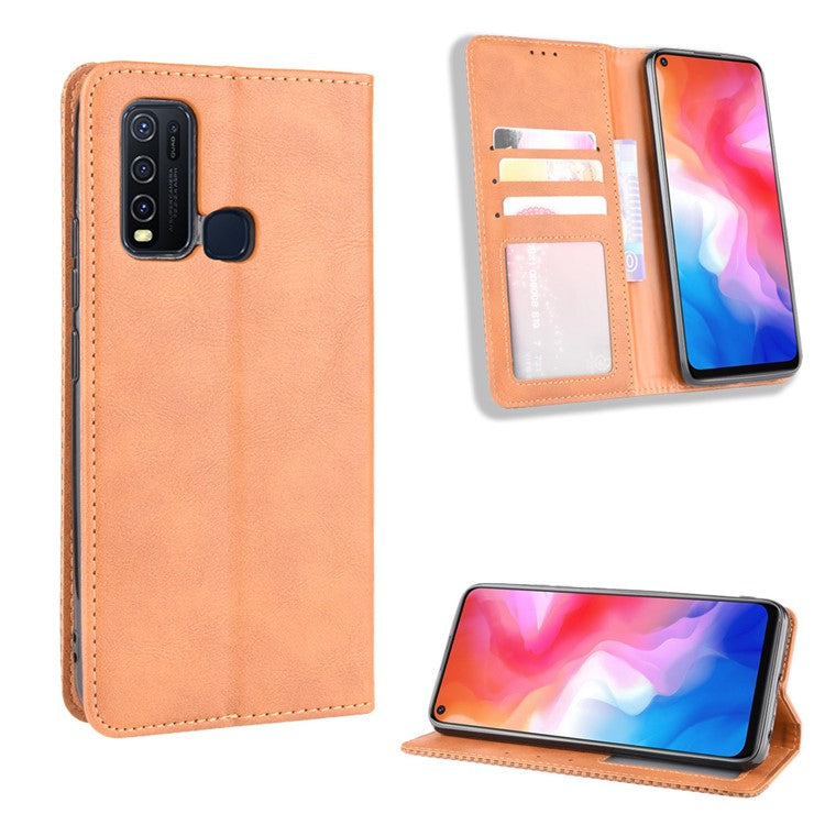 Vintage Style Wallet Leather Stand Case Protective Shell for vivo Y50/Y30 - Brown