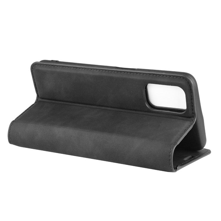 Silky Touch Stylish Auto-absorbed Flip Leather Wallet Stand Case for Oppo A52/A92/A72 - Black