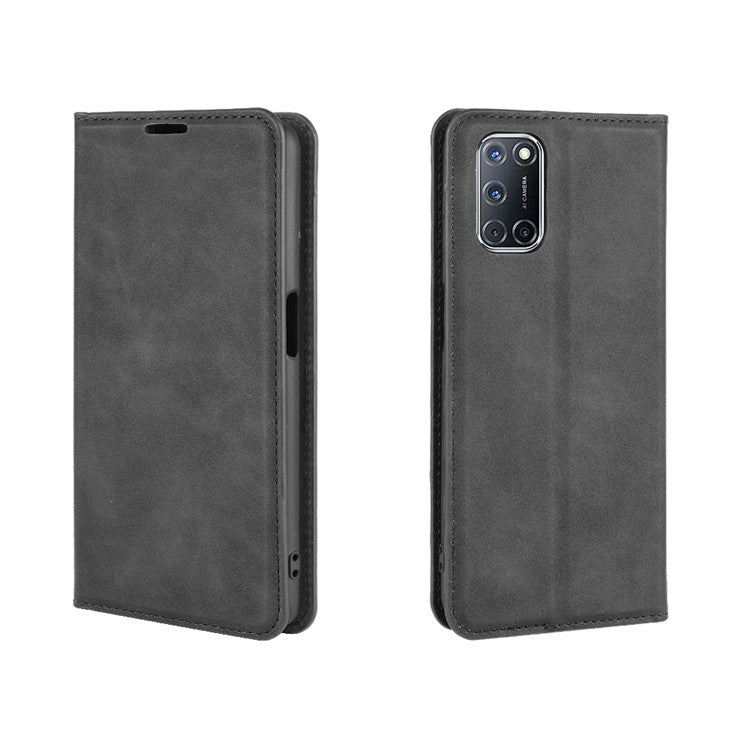 Silky Touch Stylish Auto-absorbed Flip Leather Wallet Stand Case for Oppo A52/A92/A72 - Black