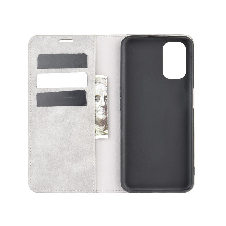 Silky Touch Stylish Auto-absorbed Flip Leather Wallet Stand Case for Oppo A52/A92/A72 - Grey