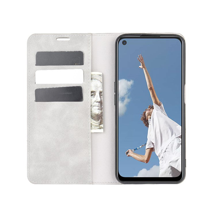 Silky Touch Stylish Auto-absorbed Flip Leather Wallet Stand Case for Oppo A52/A92/A72 - Grey