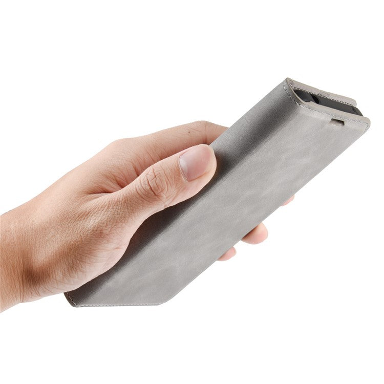 Silky Touch Stylish Auto-absorbed Flip Leather Wallet Stand Case for Oppo A52/A92/A72 - Grey
