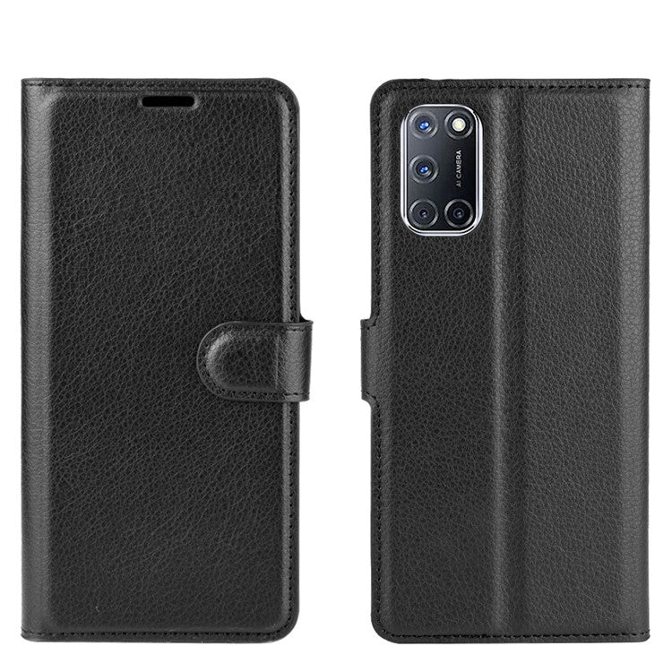 Litchi Skin Wallet Leather with Stand Case for Oppo A52/A92/A72 - Black