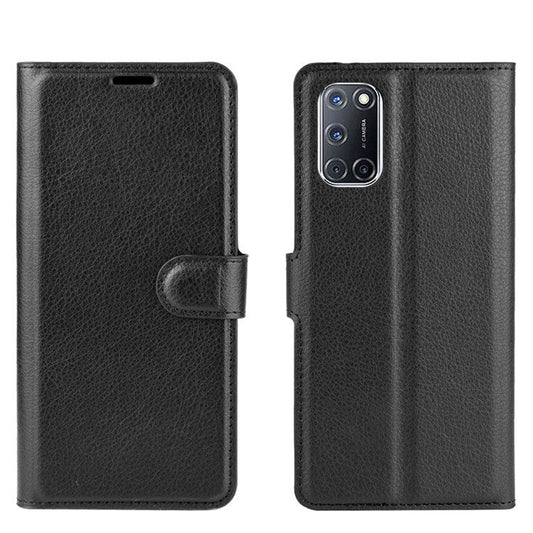Litchi Skin Wallet Leather with Stand Case for Oppo A52/A92/A72 - Black