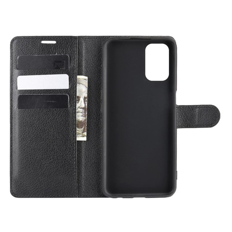 Litchi Skin Wallet Leather with Stand Case for Oppo A52/A92/A72 - Black