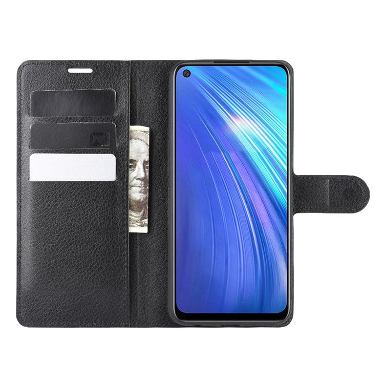 Litchi Surface with Wallet Leather Case for Realme 6 - Black