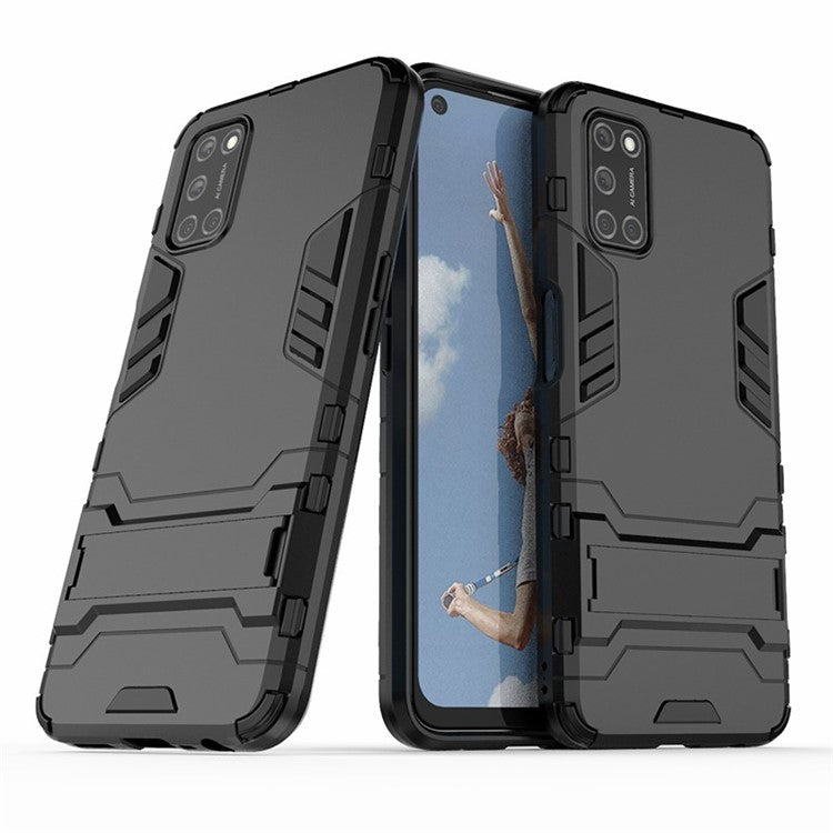 Plastic + TPU Hybrid Phone Case with Foldable Invisible Kickstand for OPPO A52/A72/A92 - Black