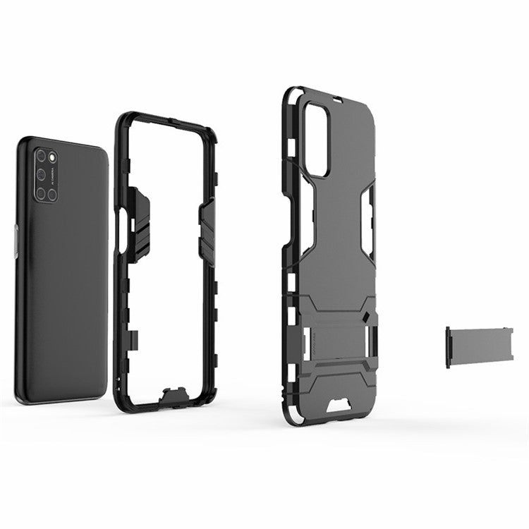 Plastic + TPU Hybrid Phone Case with Foldable Invisible Kickstand for OPPO A52/A72/A92 - Black