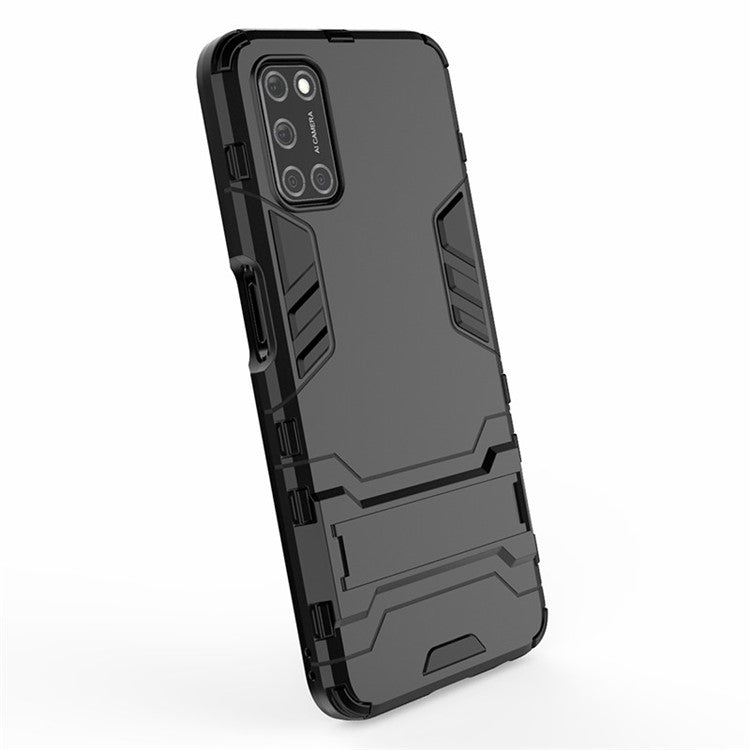 Plastic + TPU Hybrid Phone Case with Foldable Invisible Kickstand for OPPO A52/A72/A92 - Black