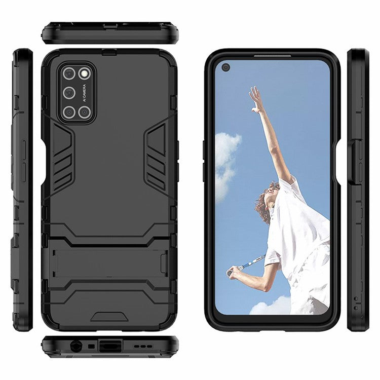 Plastic + TPU Hybrid Phone Case with Foldable Invisible Kickstand for OPPO A52/A72/A92 - Black