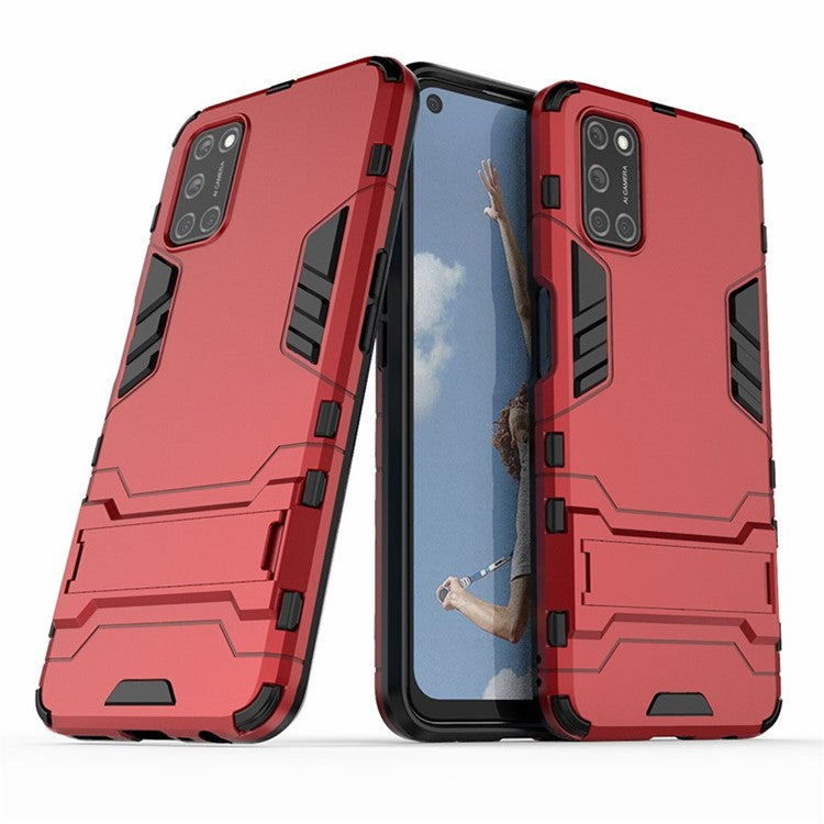 Plastic + TPU Hybrid Phone Case with Foldable Invisible Kickstand for OPPO A52/A72/A92 - Red