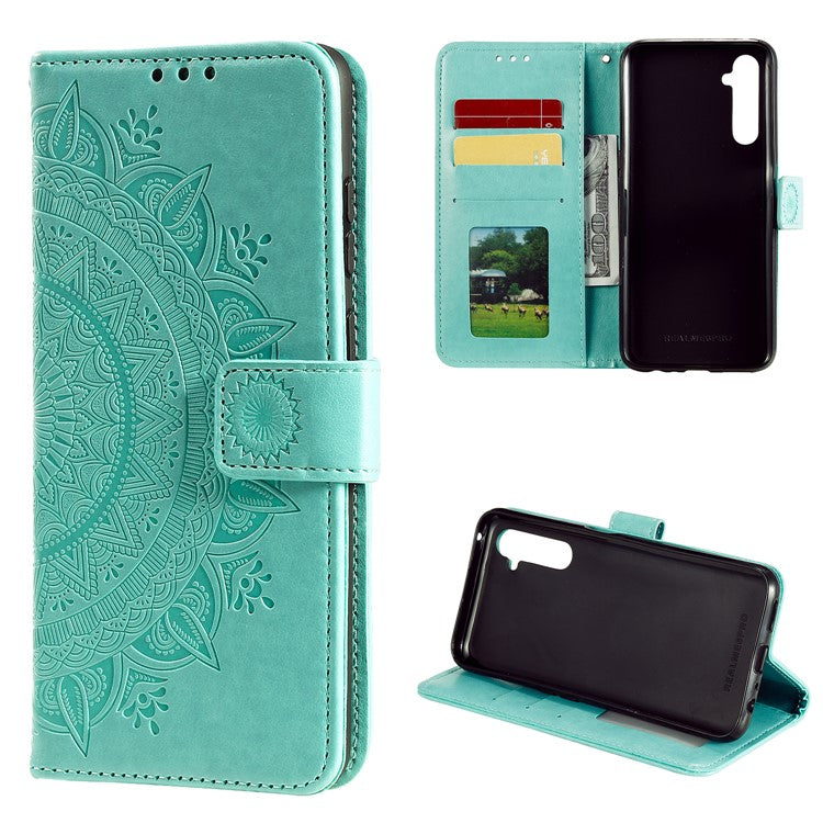 Imprint Mandala Stylish Stand Flip Leather Shell for Realme 6 Pro - Green