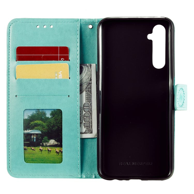 Imprint Mandala Stylish Stand Flip Leather Shell for Realme 6 Pro - Green