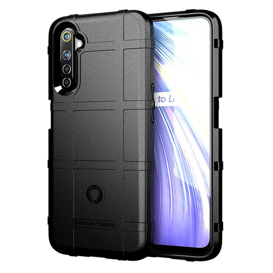 Rugged Shield Square Grid Texture TPU Cover for Realme 6 - Black