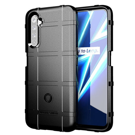 Rugged Shield Square Grid Texture TPU Cell Phone Shell for Realme 6 Pro - Black