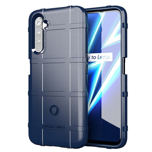 Rugged Shield Square Grid Texture TPU Cell Phone Shell for Realme 6 Pro - Blue