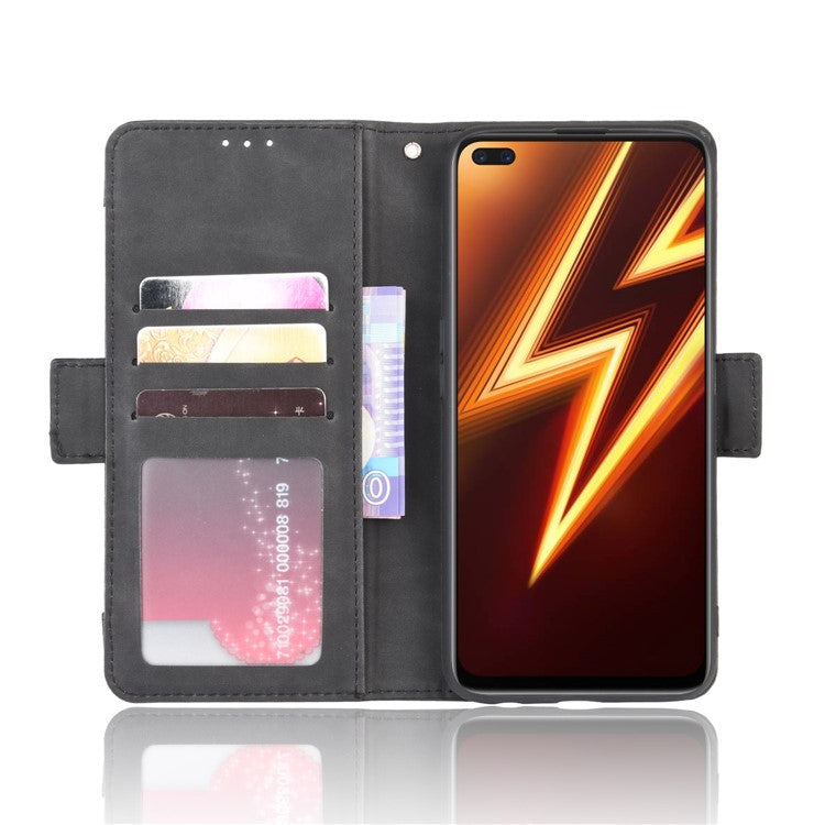 PU Leather Case with Multiple Card Slots Mobile Phone Shell with Stand for Realme 6 Pro - Black