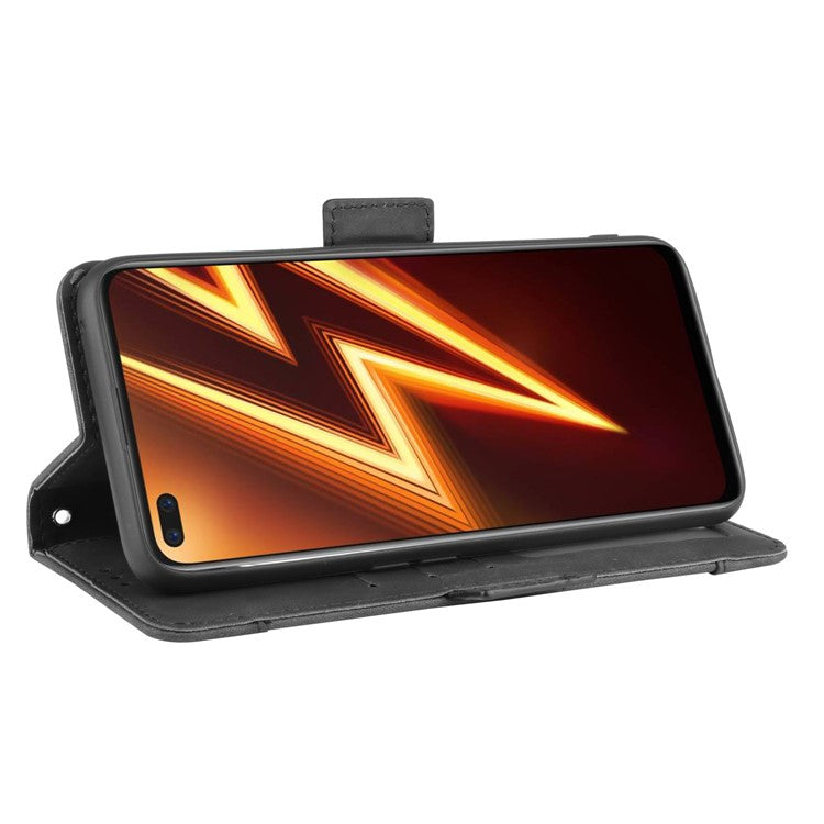 PU Leather Case with Multiple Card Slots Mobile Phone Shell with Stand for Realme 6 Pro - Black