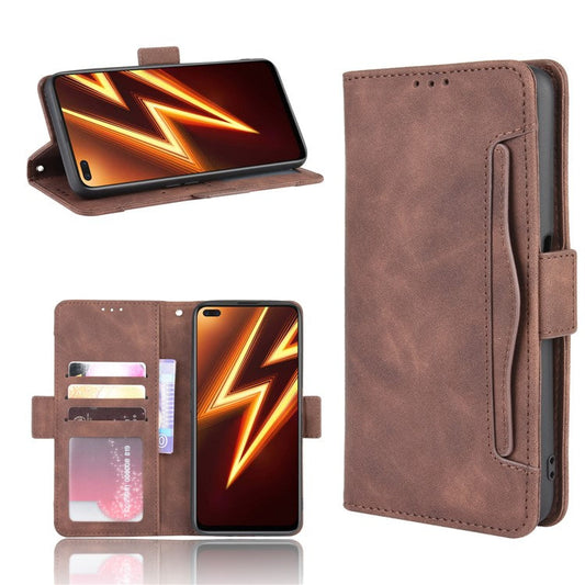 PU Leather Case with Multiple Card Slots Mobile Phone Shell with Stand for Realme 6 Pro - Brown