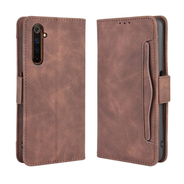 PU Leather Case with Multiple Card Slots Mobile Phone Shell with Stand for Realme 6 Pro - Brown