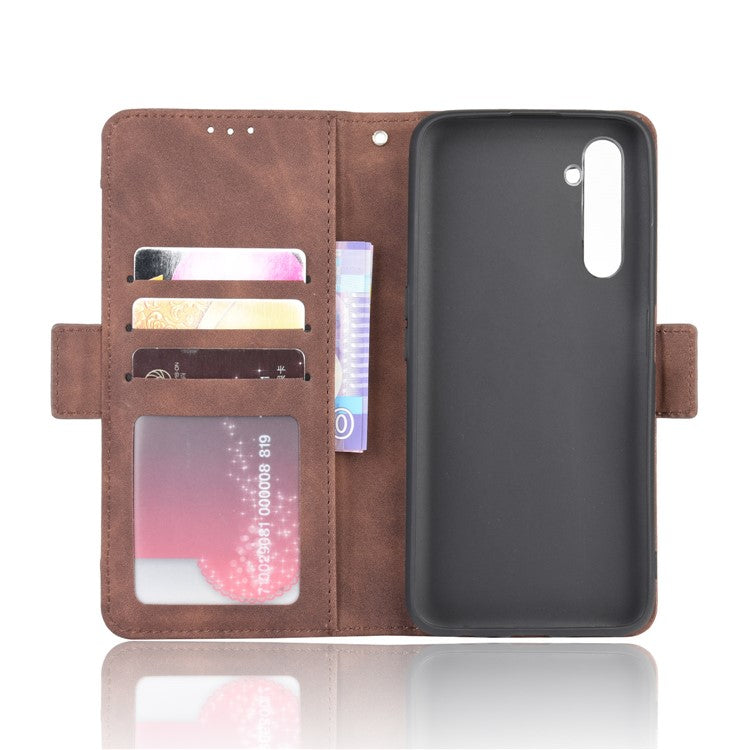 PU Leather Case with Multiple Card Slots Mobile Phone Shell with Stand for Realme 6 Pro - Brown