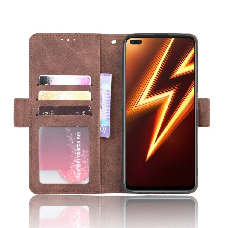 PU Leather Case with Multiple Card Slots Mobile Phone Shell with Stand for Realme 6 Pro - Brown