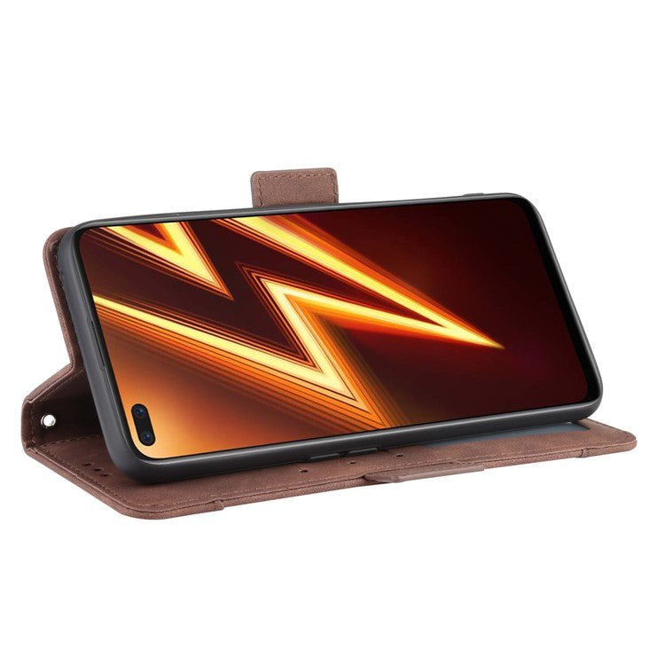 PU Leather Case with Multiple Card Slots Mobile Phone Shell with Stand for Realme 6 Pro - Brown