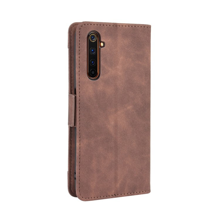 PU Leather Case with Multiple Card Slots Mobile Phone Shell with Stand for Realme 6 Pro - Brown