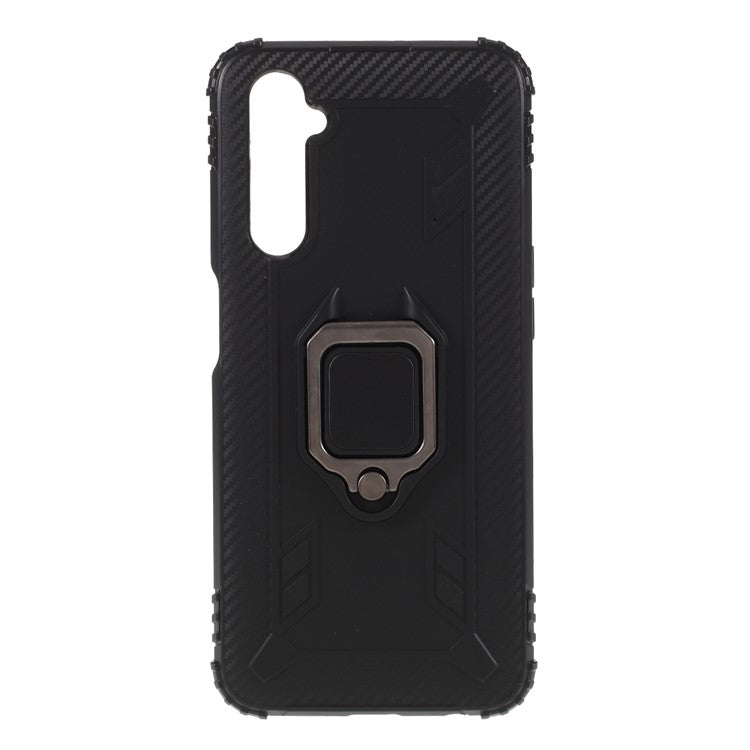 Finger Ring Kickstand TPU Cover Mobile Phone Protective Shell for Realme 6 - Black
