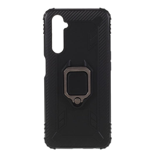 Finger Ring Kickstand TPU Cover Mobile Phone Protective Shell for Realme 6 - Black