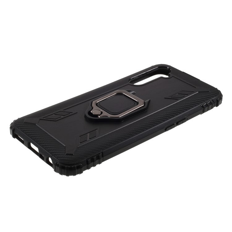 Finger Ring Kickstand TPU Cover Mobile Phone Protective Shell for Realme 6 - Black