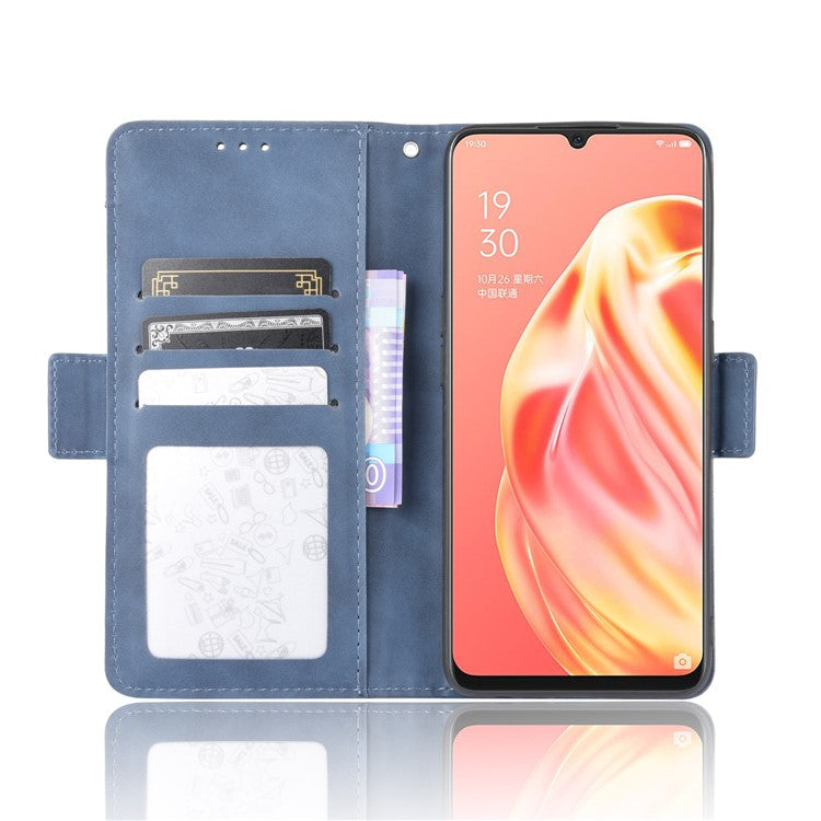 Multiple Card Slots Wallet Leather Protective Cover for OPPO A91 / OPPO F15 / OPPO Reno3 (Southeast Asian Version) - Blue