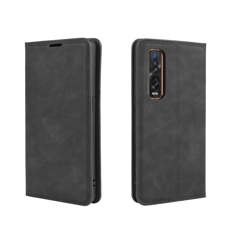 Silky Touch Stylish Auto-absorbed Flip Leather Shell for Oppo Find X2 Pro - Black