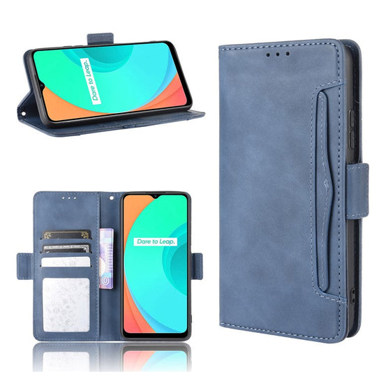 Wallet Stand Flip Leather Phone Cover with Multiple Card Slots for OPPO Realme C11 - Blue