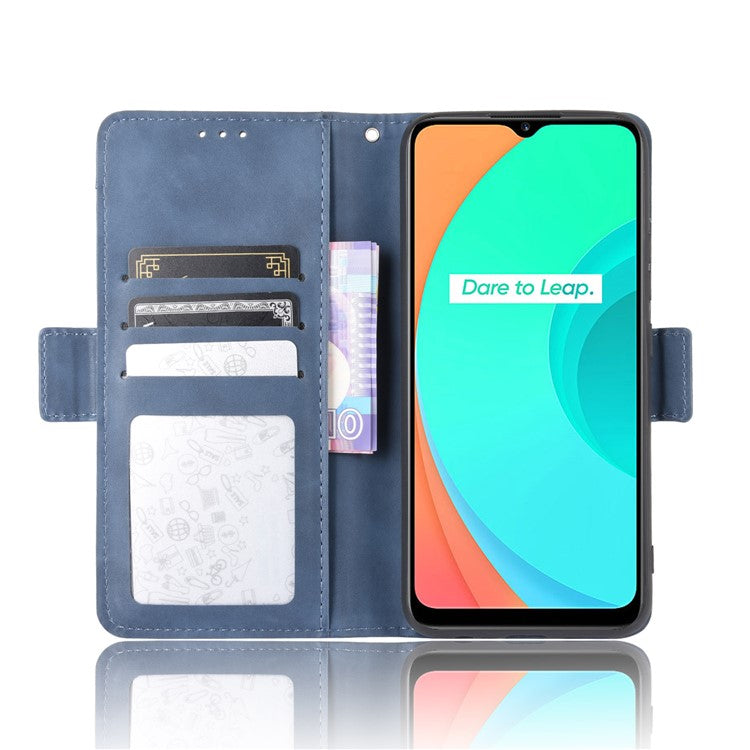 Wallet Stand Flip Leather Phone Cover with Multiple Card Slots for OPPO Realme C11 - Blue