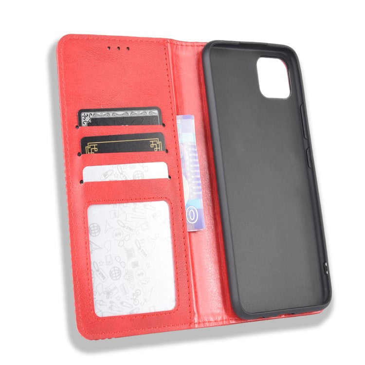 Auto-absorbed Retro PU Leather Shell Wallet Cell Phone Case for OPPO Realme C11 - Red