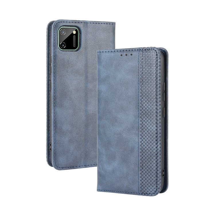 Auto-absorbed Retro PU Leather Shell Wallet Cell Phone Case for OPPO Realme C11 - Blue