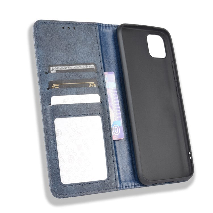 Auto-absorbed Retro PU Leather Shell Wallet Cell Phone Case for OPPO Realme C11 - Blue