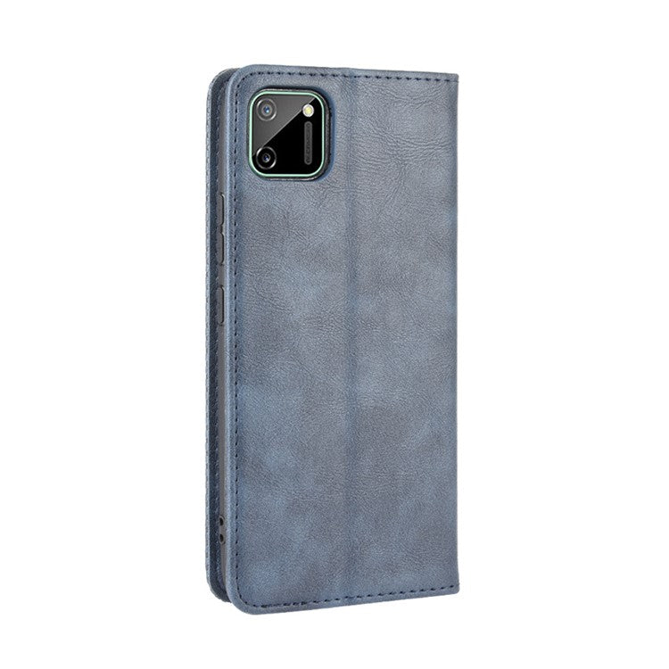 Auto-absorbed Retro PU Leather Shell Wallet Cell Phone Case for OPPO Realme C11 - Blue