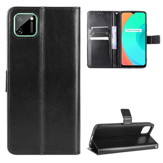Crazy Horse Leather Wallet Stand Case for Realme C11 - Black