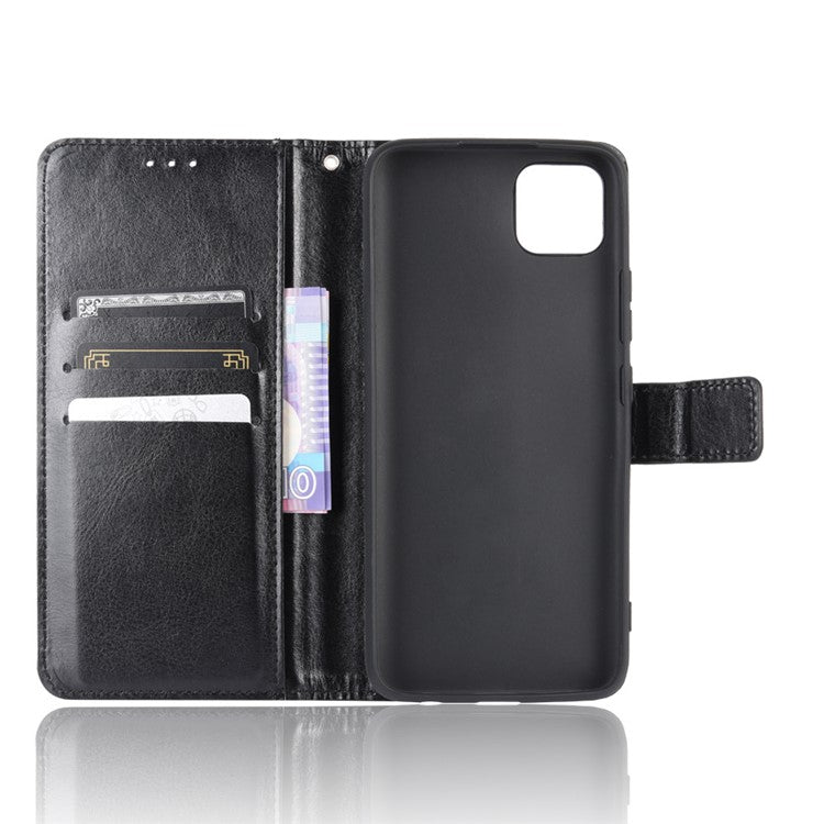 Crazy Horse Leather Wallet Stand Case for Realme C11 - Black