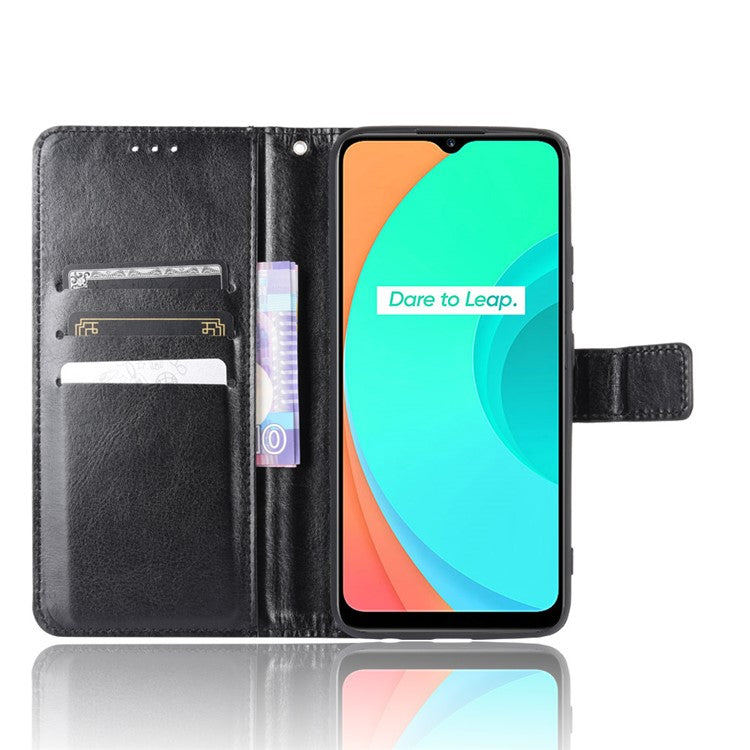 Crazy Horse Leather Wallet Stand Case for Realme C11 - Black
